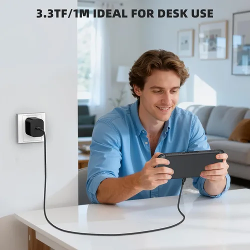 Vista 3 de Cargador Switch 2 - Adaptador de CA de 60W para Nintendo 2 (2025)/Nintendo 1, Cable de carga de 3.3 (1M) pies, Soporte de modo de acoplamiento