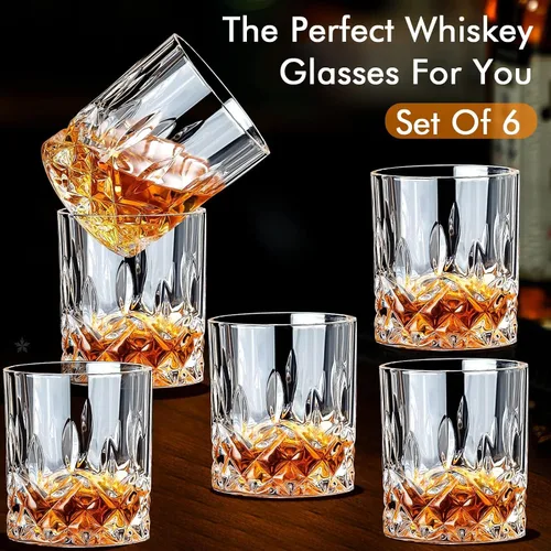 Vista 5 de Vasos de whisky Old Fashioned de 10 onzas, juego de 6 vasos de whisky de borbón, vasos para beber para coñac, cóctel, ron bourbon, brandy bar