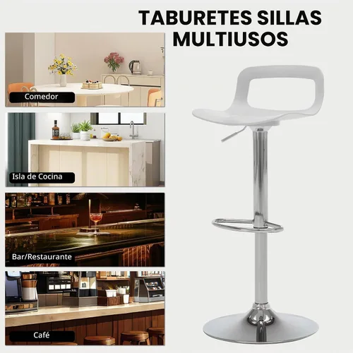 Vista 4 de Juego de 2 taburetes de bar, taburetes de bar giratorios de plástico ajustables, taburetes modernos con respaldo abierto y reposapiés, taburetes