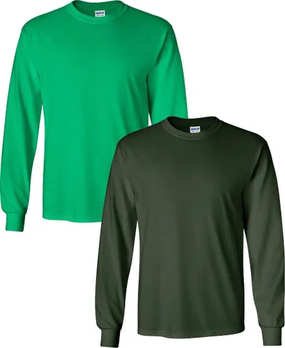 Vista 101 de Gildan Camiseta de manga larga de algodón ultra para adulto, estilo G2400, paquete múltiple Militar + ceniza.