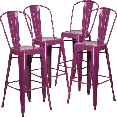Vista 22 de Taburete Flash Furniture de bar, hecho de metal para interior y exterior, Metal, Negro