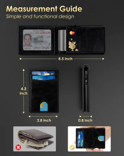Vista 7 de QLD 2026 - Cartera para hombre con bloqueo RFID, delgada y minimalista Negro