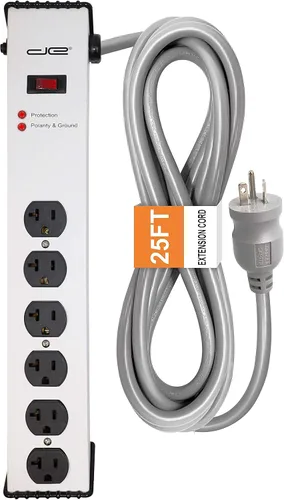 Vista 7 de Enchufe de ranura de 20 amperios 6-20/T Cable de 6 pies - Protector de sobretensiones de 900 julios 6 tomas, regleta de alimentación de cuerpo