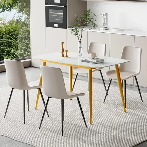 Vista 84 de Juego de 4 mesas de comedor negras para mesa de comedor de 4,50 pulgadas para 4, sillas de cocina de piedra sinterizada, fácil de montar, adecuado