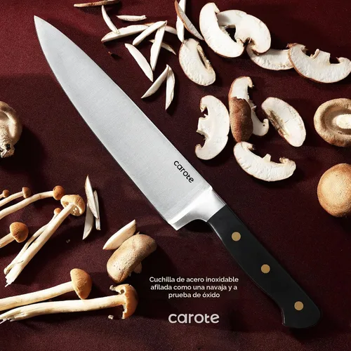 Vista 3 de CAROTE Juego de 11 cuchillos con bloque para cocina, hoja súper afilada de acero inoxidable, mango ergonómico con triple remache, bloque magnético