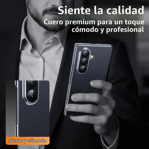 Vista 6 de Funda de piel de lujo para Z Fold 6 con protector de pantalla de privacidad [protección de bisagra], [compatible con Magsafe], protección de cámara