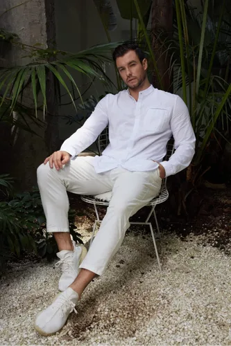 Vista 2 de Camisas casuales de lino de algodón de manga larga para hombre, con botones, lisas, lisas, enrollables, para verano y playa