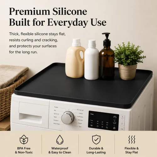 Vista 5 de Fundas para lavadora y secadora para la parte superior, 27 x 27 pulgadas, alfombrilla protectora de silicona para lavadora y secadora Negro