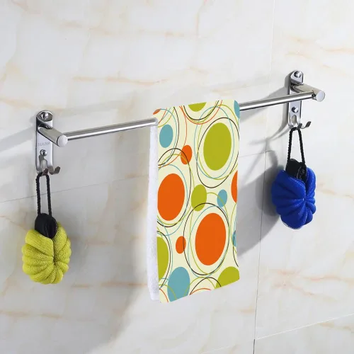 Vista 2 de Pehede Toalla de mano naranja retro 60S, azul y verde claro, círculo colorido repetitivo, toalla de baño suave para cara de invitados, decoraciones