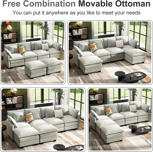 Vista 6 de Seccional Cloud Couch de 107", Sofá Seccional Modular en Forma de U, Sofá de Asiento Profundo de 4 Asientos con 6 Almohadas Extraíbles Lavables y 2