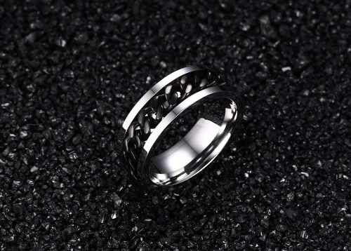 Vista 3 de MMTTAO Men's Spinner Fidget Chain Ring Rotation Anxiety Relief Wedding Band for Men Women Stainless Steel Intertwine Ring Motorcycle Biker Bicycle