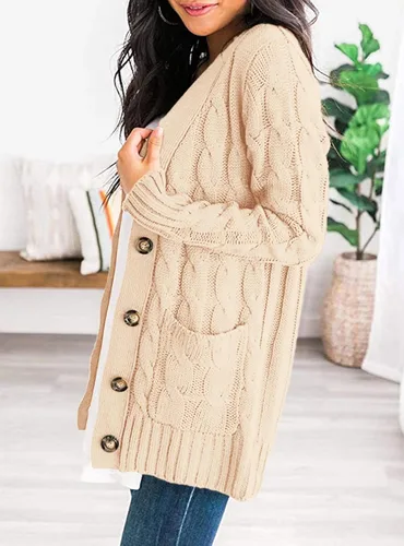 Vista 4 de PRETTYGARDEN Suéteres de mujer con frente abierto, cárdigan de otoño, moda de invierno, con botones, de punto trenzado, grueso, ropa exterior