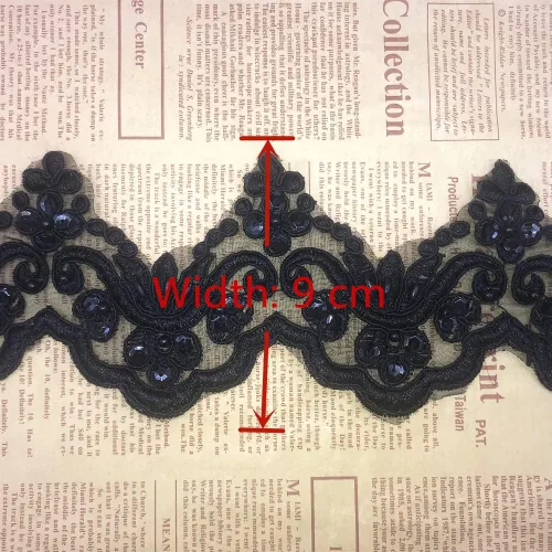 Vista 2 de 3.5 in de ancho con patrón de ondas pequeñas bordadas inelásticas, borde de encaje, cubierta de cortina para novia, ropa y accesorios