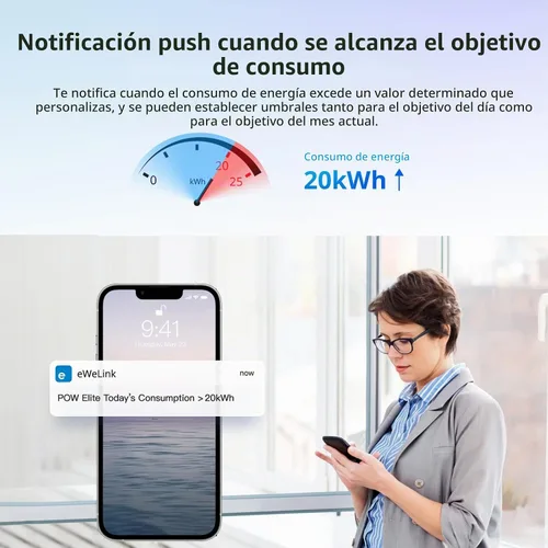 Vista 3 de SONOFF POWR316D Elite 16A Interruptor de potencia inteligente WiFi con medidor de energía, interruptor de luz inalámbrico inteligente con monitoreo