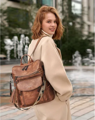 Vista 2 de Shrrie - Mochila de cuero para mujer, bolso de moda, mochila de cuero para mujer, mochila de viaje de diseñador, bolso de hombro convertible