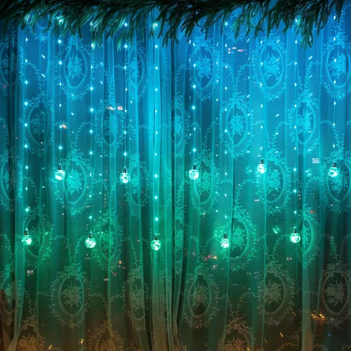 Vista 9 de Luces de Cortina de Bola de Deseos que Cambian de Color, 9.8 x 3.3 Pies, Luz de Hadas LED RGB con Control Remoto por App, Sincronización de Música