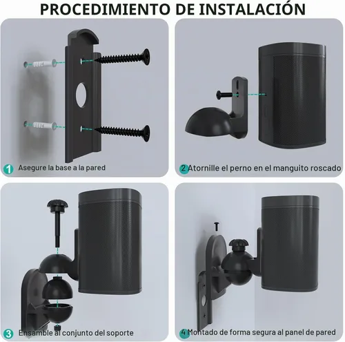 Vista 8 de WALI Soporte de altavoz de sonido envolvente pequeño con ángulo de Negro