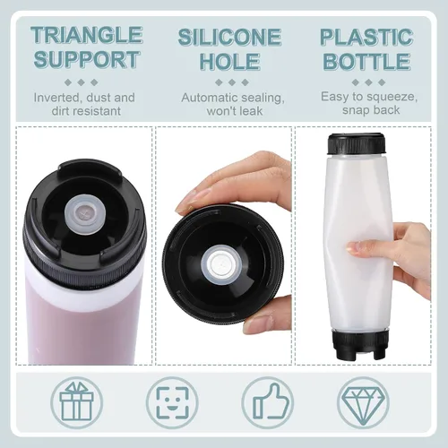 Vista 6 de Sabary 6 botellas exprimibles de condimentos de 16 onzas, botella de plástico invertido para salsas y líquidos, botellas de condimentos recargables