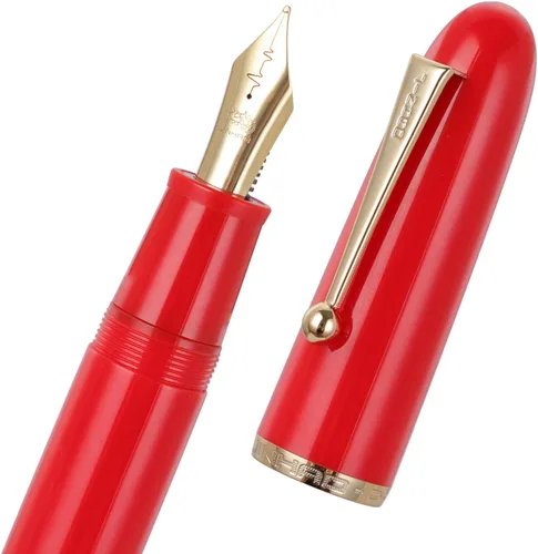 Vista 26 de Jinhao 9019 - Pluma estilográfica serie Dadao con borde dorado acrílico negro #8 punta mediana con convertidor grande para escritura, firma