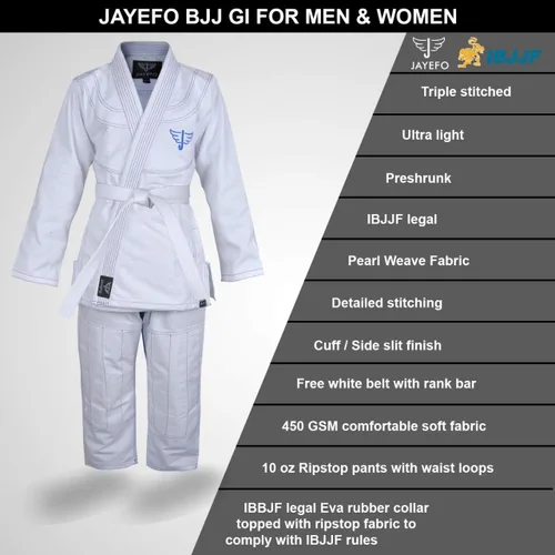 Vista 2 de Jayefo Deportes brasileño Jiu Jitsu Gi para hombres y mujeres preencogido Grappling Uniforme Gis Ultra Ligero Kimonos adultos Bjj Gi
