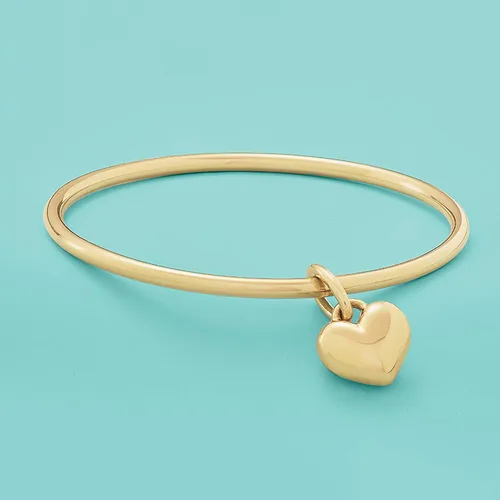 Vista 3 de Ross-Simons Italian Andiamo 14kt Yellow Gold Over Resin Heart Charm Bangle Bracelet