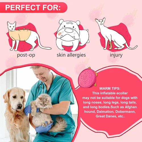 Vista 5 de Pitaya - Collar inflable para perro, cono de recuperación suave para perros y gatos grandes, medianos y pequeños, collar E ajustable, no bloquea