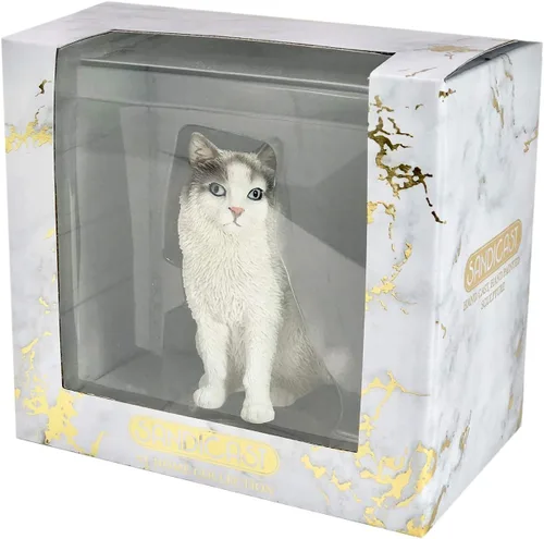 Vista 2 de Sandicast Escultura de gato bicolor Ragdoll de tamaño pequeño, blanco/gris