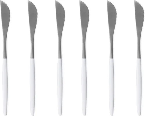 Vista 11 de Cubiertos de plata blanca pulida mate, diseño ligero, 36 piezas de acero inoxidable, juego de cubiertos de servicio para 6, incluyendo tenedores