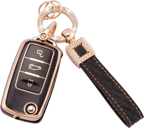 Vista 66 de EKALA Funda para llavero Volkswagen con llavero de cuero, 4 botones de TPU suave, compatible con Volkswagen Tiguan Atlas Passat Jetta Golf Alltrack