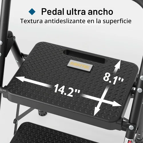 Vista 2 de BONTEC Escalera de 2 escalones, taburete plegable, capacidad de carga Negro