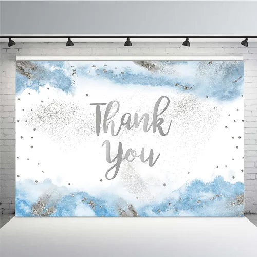 Vista 9 de MEHOFOND Fondo de graduación con texto en inglés "Thank You for All You Do" de 7 x 5 pies, color dorado y azul claro, acuarela para padres
