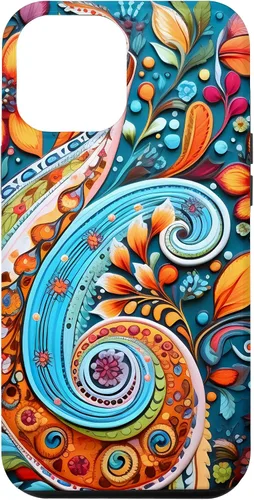 Vista 26 de Vivid Blue and Orange Paisley Floral Art Case for iPhone 17