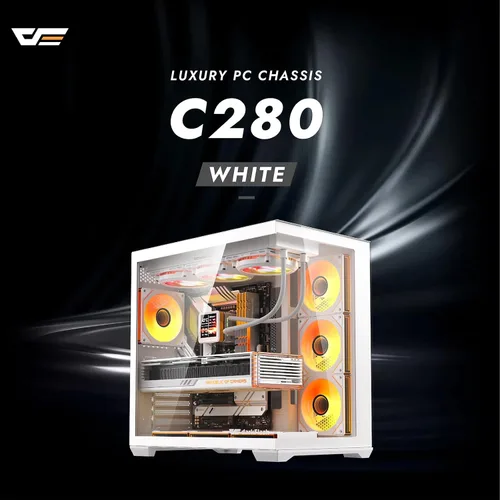 Vista 2 de darkFlash C280 E-ATX - Funda para juegos de PC de torre completa, 7 ventiladores ARGB incluidos, vidrio templado de 270°, compatible con placa base