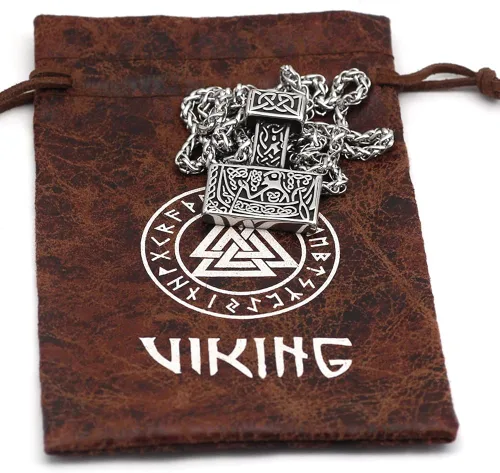 Vista 5 de Collar vikingo nórdico para hombres Thor Hammer Mjolnir Ship viking amuleto acero inoxidable colgante joyería con bolsa de regalo valknut, Acero