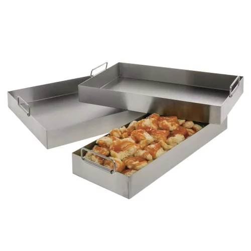 Vista 2 de HUBERT Bandeja de alimentos con bandejas de doble asa de acero inoxidable - 15" de largo x 9" de ancho x 2" de alto