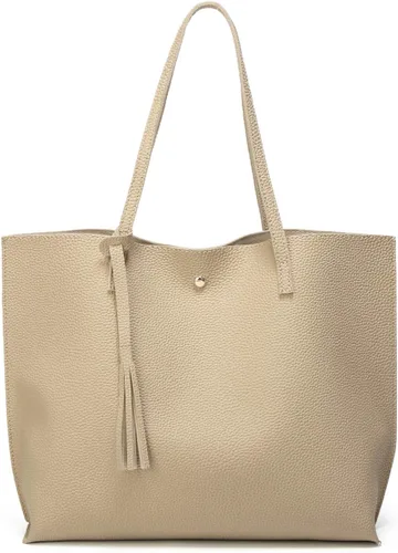 Vista 7 de Dreubea - Bolsa de hombro y de mano de piel sintética suave para mujer, con borla, de gran capacidad