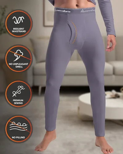 Vista 3 de CL convallaria Paquete de 2 calzoncillos térmicos largos para hombre, forro polar suave, capa base para clima frío, tallas XS-4XL