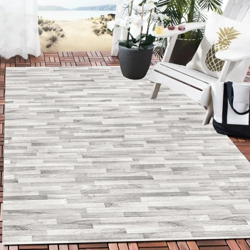 Vista 7 de Alfombra rústica impermeable de grano de madera de 2 x 3 pulgadas, color gris marfil, alfombra reversible de lana suave con estampado de tablero