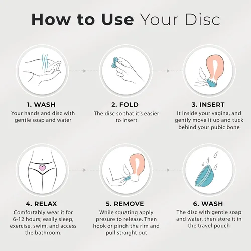 Vista 5 de Disco menstrual reutilizable – Juego de 2 discos de período suaves para mujer – Copa menstrual de silicona de grado médico flexible, a prueba
