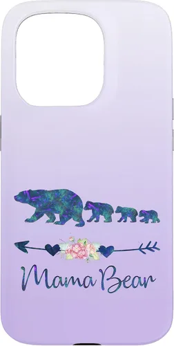 Vista 14 de Teal Blue Purple Floral Mama Bear Three Cubs Silver Purple Case for iPhone 17