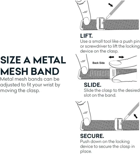 Vista 4 de Wristology 2 Sizes Easy Change Band Numbers Watch Metal Mesh Band - Interchangeable Stainless Steel Strap - to Read Analog Nurse with Second Hand