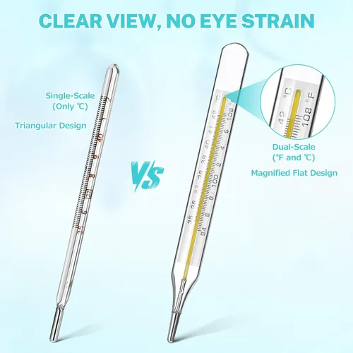 Vista 5 de MAGICLULU 3 unidades de temperatura oral de vidrio para adultos y niños, indicador preciso de fiebre de las axilas de doble escala ℃ y ℉ con funda