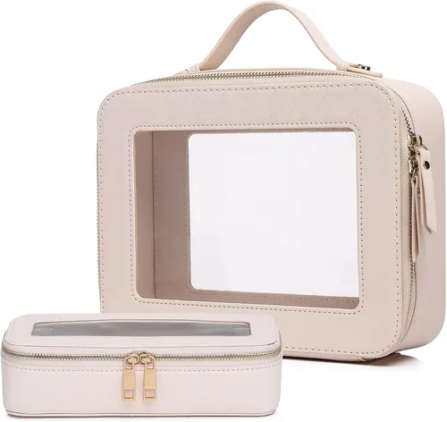Vista 61 de Pinkmik Pequeña bolsa de maquillaje transparente, mini estuche para cosméticos, bolsa de aseo impermeable con cremallera, organizador de bolsos