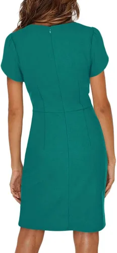Vista 2 de Moyabo Vestido ajustado de manga corta para mujer cuello redondo lazo en la cintura casual fiesta trabajo cóctel