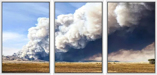 Vista 69 de SIGNWIN Lienzo enmarcado para pared, juego de arte nublado de tormenta, cielo, bosque otoñal, árboles, rústico, naturaleza, fotografía, realismo
