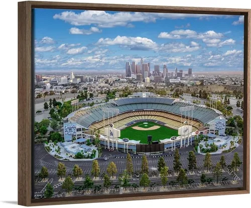 Vista 13 de CANVAS ON DEMAND Estadio Dodger de Los Ángeles Lienzo Enmarcado Flotante Negro Arte de Pared Impreso por Copterpilot Photography, Fotografía