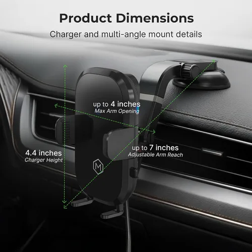 Vista 5 de Auto Scan - Cargador de coche inalámbrico rápido con ventosa ajustable multiángulo, carga inalámbrica de 15 W, escaneo automático, agarre ajustable