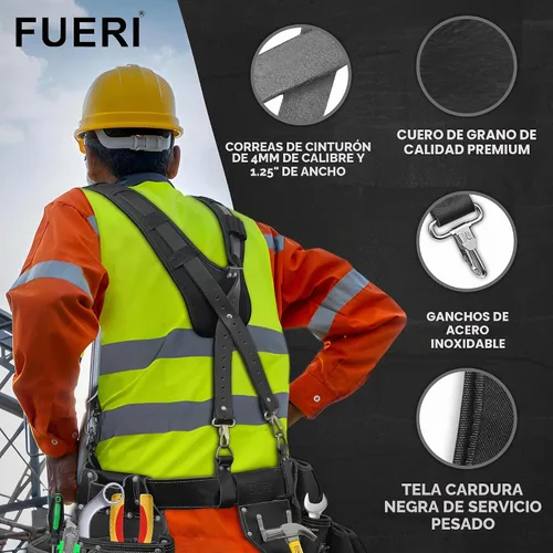 Vista 6 de FUERI Liguero de cinturón de herramientas con 4 bucles en D desmontables para cinturón de herramientas de construcción Liga de trabajo con clips