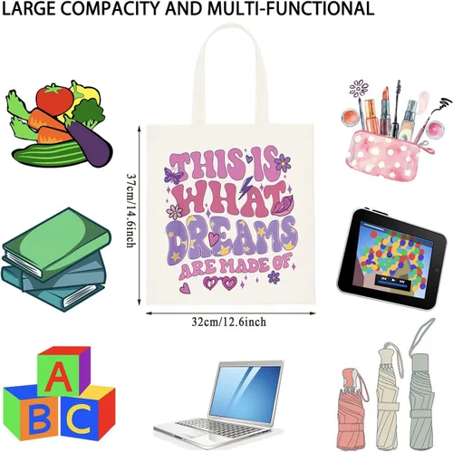 Vista 4 de WCGXKO Cartoon Movie Gift This Is What Dreams Are Made Of Canvas Tote Bag Sueños hechos