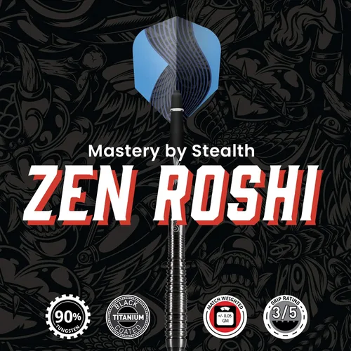Vista 2 de Shot! Dardos Zen Roshi 90% Tungsteno Pro - Juego de puntas de acero para lanzar dardos profesionales, fabricados en Nueva Zelanda, diseñados
